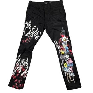 Decibel‎ Black Zombie Distressed Denim Jeans Punk Rock Ripped Mens 36/32